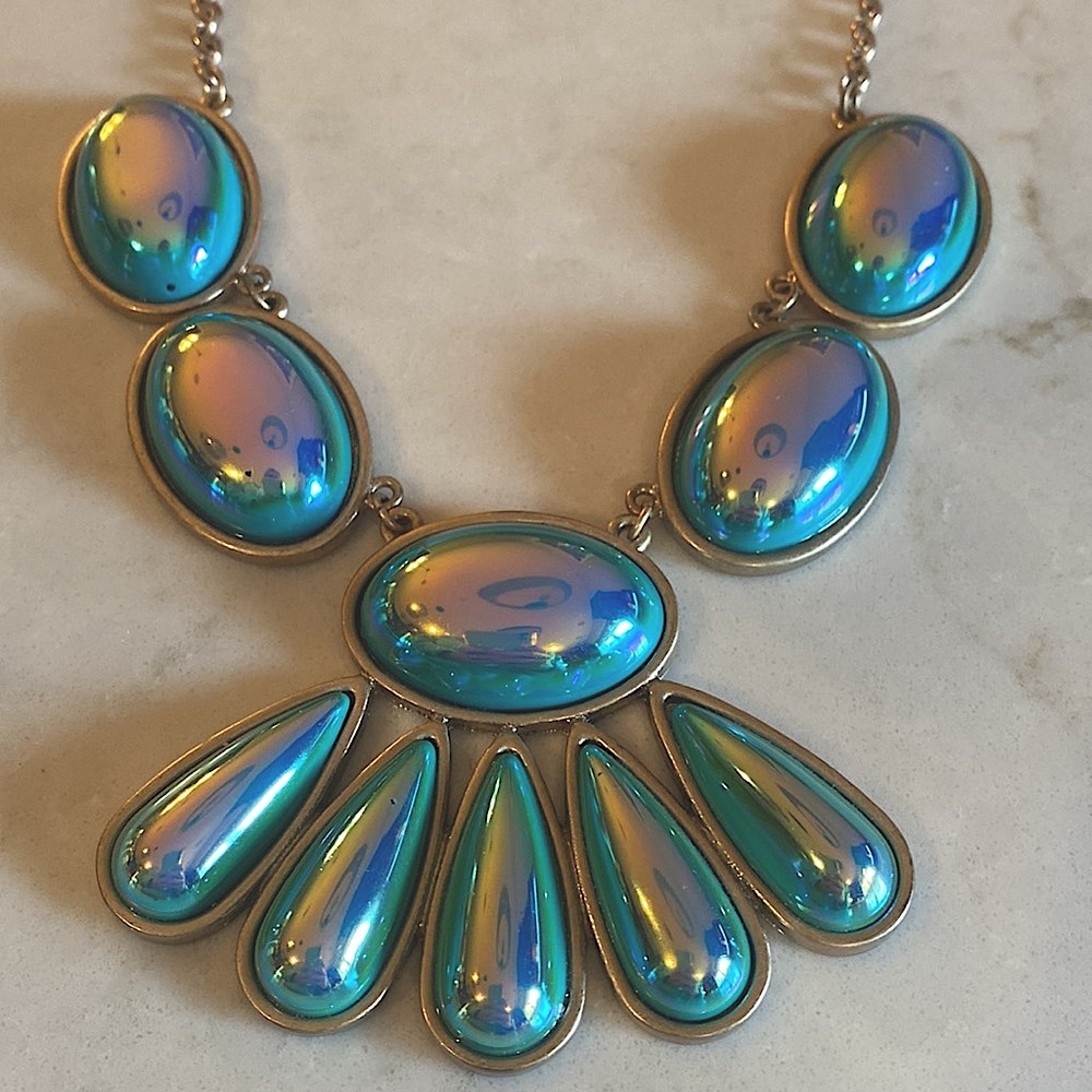 Aqua/gold statement necklace